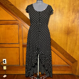Jardin By Macris Black and White Polka dot Asymmetric Button-up Dress - Size L